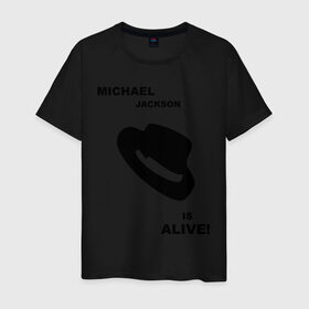 Мужская футболка хлопок с принтом Michael Jackson is Alive в Курске, 100% хлопок | прямой крой, круглый вырез горловины, длина до линии бедер, слегка спущенное плечо. | Тематика изображения на принте: michael jackson | mj | pop | майкл джексон | поп