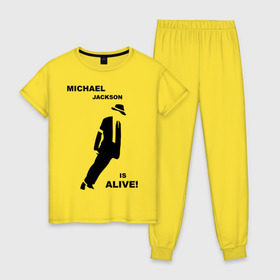 Женская пижама хлопок с принтом Майкл Джексон жив! в Курске, 100% хлопок | брюки и футболка прямого кроя, без карманов, на брюках мягкая резинка на поясе и по низу штанин | майкл джексон