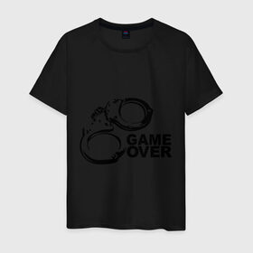 Мужская футболка хлопок с принтом Game Over наручники в Курске, 100% хлопок | прямой крой, круглый вырез горловины, длина до линии бедер, слегка спущенное плечо. | game over | арест | арестовать | заключенный | игра окончена | милиция | наручники