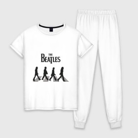 Женская пижама хлопок с принтом The Beatles - Битлз в Курске, 100% хлопок | брюки и футболка прямого кроя, без карманов, на брюках мягкая резинка на поясе и по низу штанин | beatles | lennon | битлз | битлс | битлы | леннон