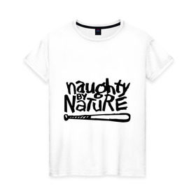 Женская футболка хлопок с принтом Naughty by nature в Курске, 100% хлопок | прямой крой, круглый вырез горловины, длина до линии бедер, слегка спущенное плечо | Тематика изображения на принте: хип хоп