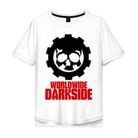 Мужская футболка хлопок Oversize с принтом Worldwide Darkside в Курске, 100% хлопок | свободный крой, круглый ворот, “спинка” длиннее передней части | сторона | темная | череп | черепушка | шестеренка | электро | электронная