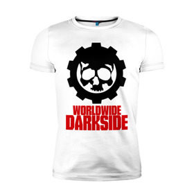 Мужская футболка премиум с принтом Worldwide Darkside в Курске, 92% хлопок, 8% лайкра | приталенный силуэт, круглый вырез ворота, длина до линии бедра, короткий рукав | сторона | темная | череп | черепушка | шестеренка | электро | электронная