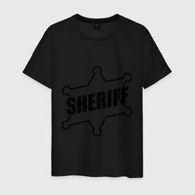 Мужская футболка хлопок с принтом Значок шерифа с надписью Sheriff в Курске, 100% хлопок | прямой крой, круглый вырез горловины, длина до линии бедер, слегка спущенное плечо. | sheriff | звезда | значок шерифа | шериф | шерифф