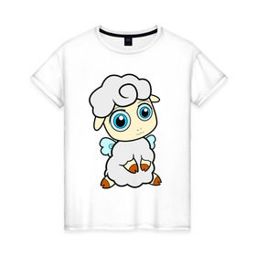 Женская футболка хлопок с принтом Милая овечка в Курске, 100% хлопок | прямой крой, круглый вырез горловины, длина до линии бедер, слегка спущенное плечо | животные | овечка | овца