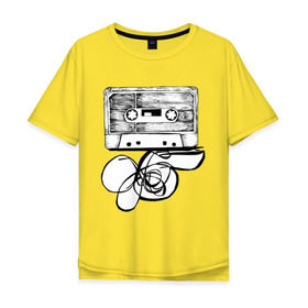 Мужская футболка хлопок Oversize с принтом Размотанная кассета в Курске, 100% хлопок | свободный крой, круглый ворот, “спинка” длиннее передней части | аудиокассета | дека | касеста | компакт кассета | музыка | размотанная кассета