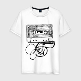 Мужская футболка хлопок с принтом Размотанная кассета в Курске, 100% хлопок | прямой крой, круглый вырез горловины, длина до линии бедер, слегка спущенное плечо. | аудиокассета | дека | касеста | компакт кассета | музыка | размотанная кассета