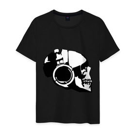 Мужская футболка хлопок с принтом Череп в наушниках (3) в Курске, 100% хлопок | прямой крой, круглый вырез горловины, длина до линии бедер, слегка спущенное плечо. | скелет