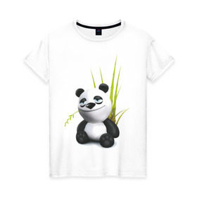 Женская футболка хлопок с принтом Панда кайфует в Курске, 100% хлопок | прямой крой, круглый вырез горловины, длина до линии бедер, слегка спущенное плечо | panda | кайф | медведь | панда кайфует