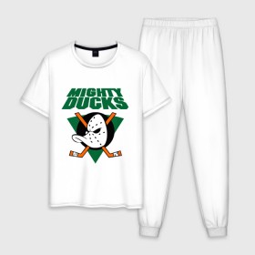 Мужская пижама хлопок с принтом Anaheim Mighty Ducks (2) в Курске, 100% хлопок | брюки и футболка прямого кроя, без карманов, на брюках мягкая резинка на поясе и по низу штанин
 | nhl | лига | национальная лига | нхл | хокей | хоккей | хоккейная лига