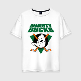Женская футболка хлопок Oversize с принтом Anaheim Mighty Ducks (2) в Курске, 100% хлопок | свободный крой, круглый ворот, спущенный рукав, длина до линии бедер
 | nhl | лига | национальная лига | нхл | хокей | хоккей | хоккейная лига