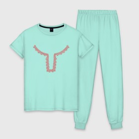 Женская пижама хлопок с принтом Рубашка со славянским узором в Курске, 100% хлопок | брюки и футболка прямого кроя, без карманов, на брюках мягкая резинка на поясе и по низу штанин | русь