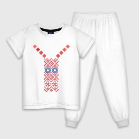 Детская пижама хлопок с принтом Узор славянского сарафана в Курске, 100% хлопок |  брюки и футболка прямого кроя, без карманов, на брюках мягкая резинка на поясе и по низу штанин
 | русь