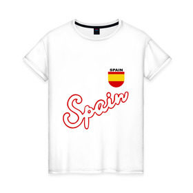 Женская футболка хлопок с принтом Сборной Испании по футболу в Курске, 100% хлопок | прямой крой, круглый вырез горловины, длина до линии бедер, слегка спущенное плечо | spain football | сборная испании по футболу