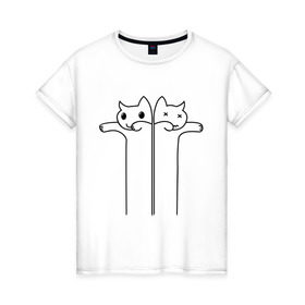 Женская футболка хлопок с принтом Зомби коты в Курске, 100% хлопок | прямой крой, круглый вырез горловины, длина до линии бедер, слегка спущенное плечо | животные | зомби коты | коты | коты мертвецы | котята | кошки
