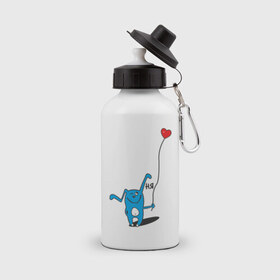 Бутылка спортивная с принтом Ня в Курске, металл | емкость — 500 мл, в комплекте две пластиковые крышки и карабин для крепления | воздушный шар | воздушный шарик | зайчик | заяц | кролик | ня | сердечко | сердце