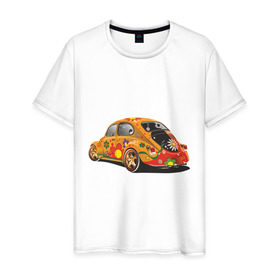 Мужская футболка хлопок с принтом Машина жук в Курске, 100% хлопок | прямой крой, круглый вырез горловины, длина до линии бедер, слегка спущенное плечо. | хиппи