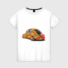Женская футболка хлопок с принтом Машина жук в Курске, 100% хлопок | прямой крой, круглый вырез горловины, длина до линии бедер, слегка спущенное плечо | хиппи
