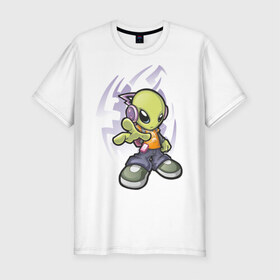 Мужская футболка премиум с принтом Инопланетянин (5) в Курске, 92% хлопок, 8% лайкра | приталенный силуэт, круглый вырез ворота, длина до линии бедра, короткий рукав | alien | гуманоид | инопланетянин | летающая тарелка | нло | пришельцы