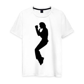 Мужская футболка хлопок с принтом Поп-король Майкл Джексон в Курске, 100% хлопок | прямой крой, круглый вырез горловины, длина до линии бедер, слегка спущенное плечо. | michael jackson | короь | легенда | майкл джексон | поп