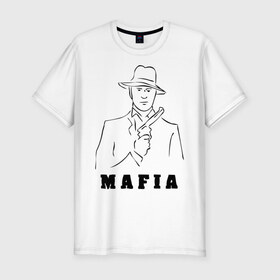 Мужская футболка премиум с принтом Мафия в Курске, 92% хлопок, 8% лайкра | приталенный силуэт, круглый вырез ворота, длина до линии бедра, короткий рукав | Тематика изображения на принте: бандит | гангстер | клан | мафиозе | мафия | оружие | пистолет | шляпа