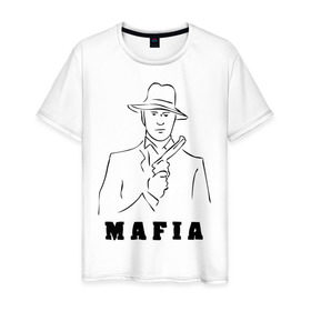 Мужская футболка хлопок с принтом Мафия в Курске, 100% хлопок | прямой крой, круглый вырез горловины, длина до линии бедер, слегка спущенное плечо. | бандит | гангстер | клан | мафиозе | мафия | оружие | пистолет | шляпа