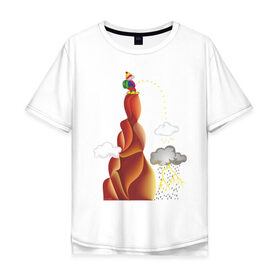 Мужская футболка хлопок Oversize с принтом Турист писает в Курске, 100% хлопок | свободный крой, круглый ворот, “спинка” длиннее передней части | вершина | гора | дождь | писать | прикольные | турист. рисунок