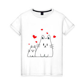 Женская футболка хлопок с принтом Кошачья любовь в Курске, 100% хлопок | прямой крой, круглый вырез горловины, длина до линии бедер, слегка спущенное плечо | коты | кошачья любовь | кошки | любовь | сердце | чувства