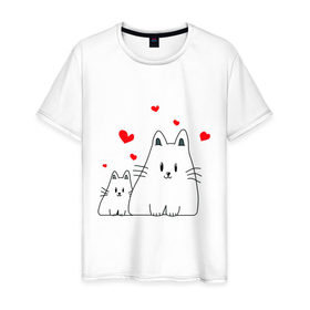 Мужская футболка хлопок с принтом Кошачья любовь в Курске, 100% хлопок | прямой крой, круглый вырез горловины, длина до линии бедер, слегка спущенное плечо. | коты | кошачья любовь | кошки | любовь | сердце | чувства