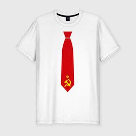 Мужская футболка премиум с принтом Советский галстук в Курске, 92% хлопок, 8% лайкра | приталенный силуэт, круглый вырез ворота, длина до линии бедра, короткий рукав | серп и молот | советский галстук | советский галстукгалстук | советский союз | ссср