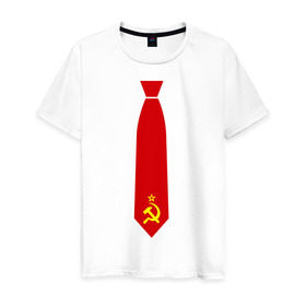 Мужская футболка хлопок с принтом Советский галстук в Курске, 100% хлопок | прямой крой, круглый вырез горловины, длина до линии бедер, слегка спущенное плечо. | серп и молот | советский галстук | советский галстукгалстук | советский союз | ссср