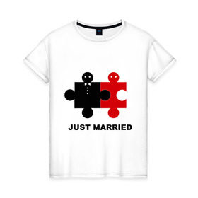 Женская футболка хлопок с принтом Для молодоженов в Курске, 100% хлопок | прямой крой, круглый вырез горловины, длина до линии бедер, слегка спущенное плечо | жених | невеста