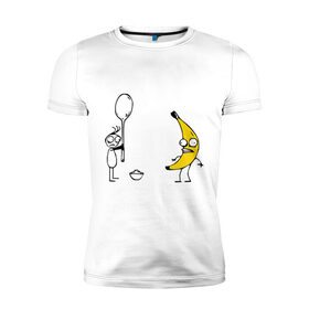 Мужская футболка премиум с принтом I`m a Banana в Курске, 92% хлопок, 8% лайкра | приталенный силуэт, круглый вырез ворота, длина до линии бедра, короткий рукав | банан