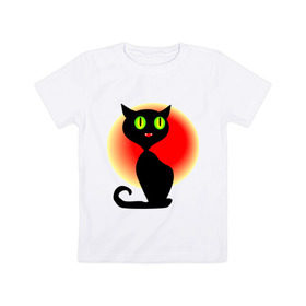 Детская футболка хлопок с принтом Кошка на рассвете в Курске, 100% хлопок | круглый вырез горловины, полуприлегающий силуэт, длина до линии бедер | cat | киса | кошка | кошки | рассвет | солнце
