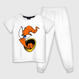 Детская пижама хлопок с принтом Червяк Джим (Earthworm jimm) в Курске, 100% хлопок |  брюки и футболка прямого кроя, без карманов, на брюках мягкая резинка на поясе и по низу штанин
 | червяк джим. главный герой мультика 