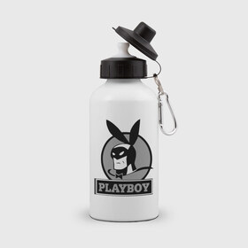 Бутылка спортивная с принтом Playboy (Человек-кролик) в Курске, металл | емкость — 500 мл, в комплекте две пластиковые крышки и карабин для крепления | Тематика изображения на принте: кролик | плейбой | плэйбой | символа playboy человек кролик. rabbitman.playboy