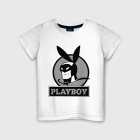 Детская футболка хлопок с принтом Playboy (Человек-кролик) в Курске, 100% хлопок | круглый вырез горловины, полуприлегающий силуэт, длина до линии бедер | Тематика изображения на принте: кролик | плейбой | плэйбой | символа playboy человек кролик. rabbitman.playboy