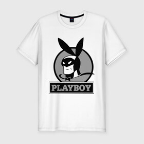 Мужская футболка премиум с принтом Playboy (Человек-кролик) в Курске, 92% хлопок, 8% лайкра | приталенный силуэт, круглый вырез ворота, длина до линии бедра, короткий рукав | Тематика изображения на принте: кролик | плейбой | плэйбой | символа playboy человек кролик. rabbitman.playboy