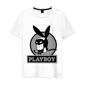 Мужская футболка хлопок с принтом Playboy (Человек-кролик) в Курске, 100% хлопок | прямой крой, круглый вырез горловины, длина до линии бедер, слегка спущенное плечо. | Тематика изображения на принте: кролик | плейбой | плэйбой | символа playboy человек кролик. rabbitman.playboy