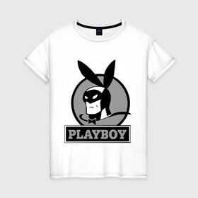 Женская футболка хлопок с принтом Playboy (Человек-кролик) в Курске, 100% хлопок | прямой крой, круглый вырез горловины, длина до линии бедер, слегка спущенное плечо | кролик | плейбой | плэйбой | символа playboy человек кролик. rabbitman.playboy