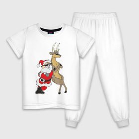 Детская пижама хлопок с принтом Крутой Мороз и Олень в Курске, 100% хлопок |  брюки и футболка прямого кроя, без карманов, на брюках мягкая резинка на поясе и по низу штанин
 | new year | дед мороз | мороз | нг | олень | санта | санта клаус