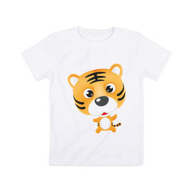 Детская футболка хлопок с принтом Тигрёнок в Курске, 100% хлопок | круглый вырез горловины, полуприлегающий силуэт, длина до линии бедер | 
