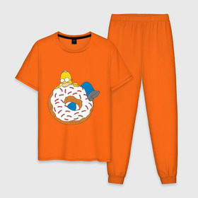 Мужская пижама хлопок с принтом Гомер ест пончик в Курске, 100% хлопок | брюки и футболка прямого кроя, без карманов, на брюках мягкая резинка на поясе и по низу штанин
 | гомер