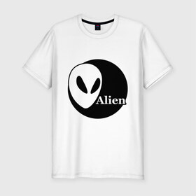 Мужская футболка премиум с принтом Пришелец в Курске, 92% хлопок, 8% лайкра | приталенный силуэт, круглый вырез ворота, длина до линии бедра, короткий рукав | alien | alienгуманоид | инопланетянин | космос | нло | пришелец | пришельцы | ретающая терелка