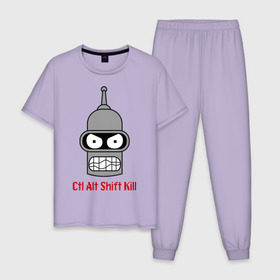 Мужская пижама хлопок с принтом Ctrl Alt Shift Kill (Бендер) в Курске, 100% хлопок | брюки и футболка прямого кроя, без карманов, на брюках мягкая резинка на поясе и по низу штанин
 | bender | futurama | бендер | футурама