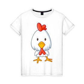 Женская футболка хлопок с принтом Цыплёнок (2) в Курске, 100% хлопок | прямой крой, круглый вырез горловины, длина до линии бедер, слегка спущенное плечо | животные | курица | птенец | птенчик | цыпа | цыпленок | цыплята