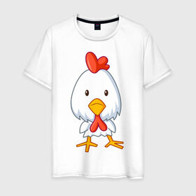 Мужская футболка хлопок с принтом Цыплёнок (2) в Курске, 100% хлопок | прямой крой, круглый вырез горловины, длина до линии бедер, слегка спущенное плечо. | животные | курица | птенец | птенчик | цыпа | цыпленок | цыплята