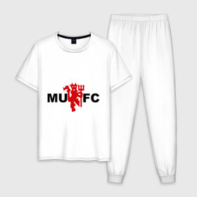 Мужская пижама хлопок с принтом Манчестер Юнайтед (manchester united) в Курске, 100% хлопок | брюки и футболка прямого кроя, без карманов, на брюках мягкая резинка на поясе и по низу штанин
 | manchester united | евро 2012 | манчестер юнайтед | футбольный клуб