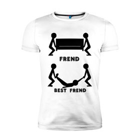 Мужская футболка премиум с принтом Frend в Курске, 92% хлопок, 8% лайкра | приталенный силуэт, круглый вырез ворота, длина до линии бедра, короткий рукав | best friend | friend | друзья | лучшие | люди | подарок подруге | силуэты | человечки