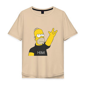 Мужская футболка хлопок Oversize с принтом Гомер rock фанат в Курске, 100% хлопок | свободный крой, круглый ворот, “спинка” длиннее передней части | him | гомер